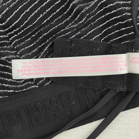 Victoria Secret Pink Women’s Black Glitter Striped Unlined Wireless Bra Large - Picture 4 of 7